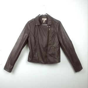 Arizona Fitted Leather Jacket Moto Women's Size M Charcoal Grey Size M